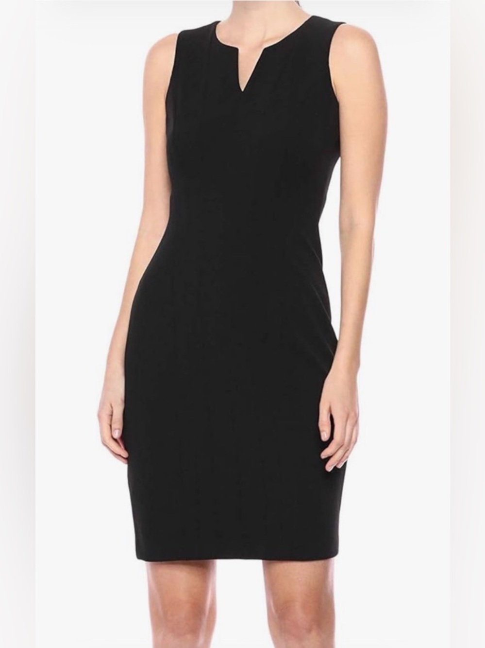 Calvin Klein Black Sleeveless Notched V-Neck Seamed Sheath Cocktail Dress Sz 8 - Picture 2 of 16